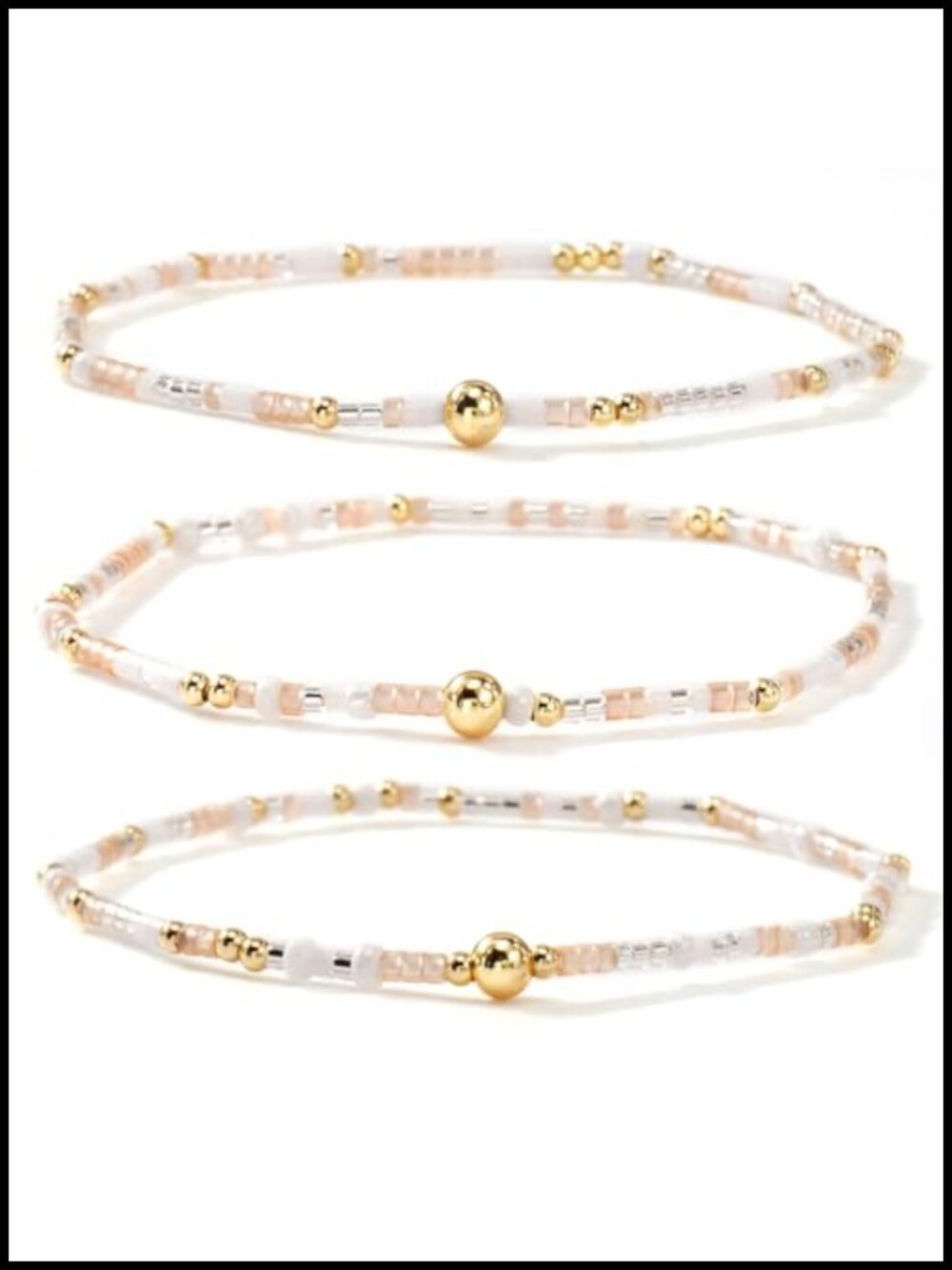3pcs Gold Plated Seed Bead Stretch Bracelet Set Stackable Dainty Gold Beaded
